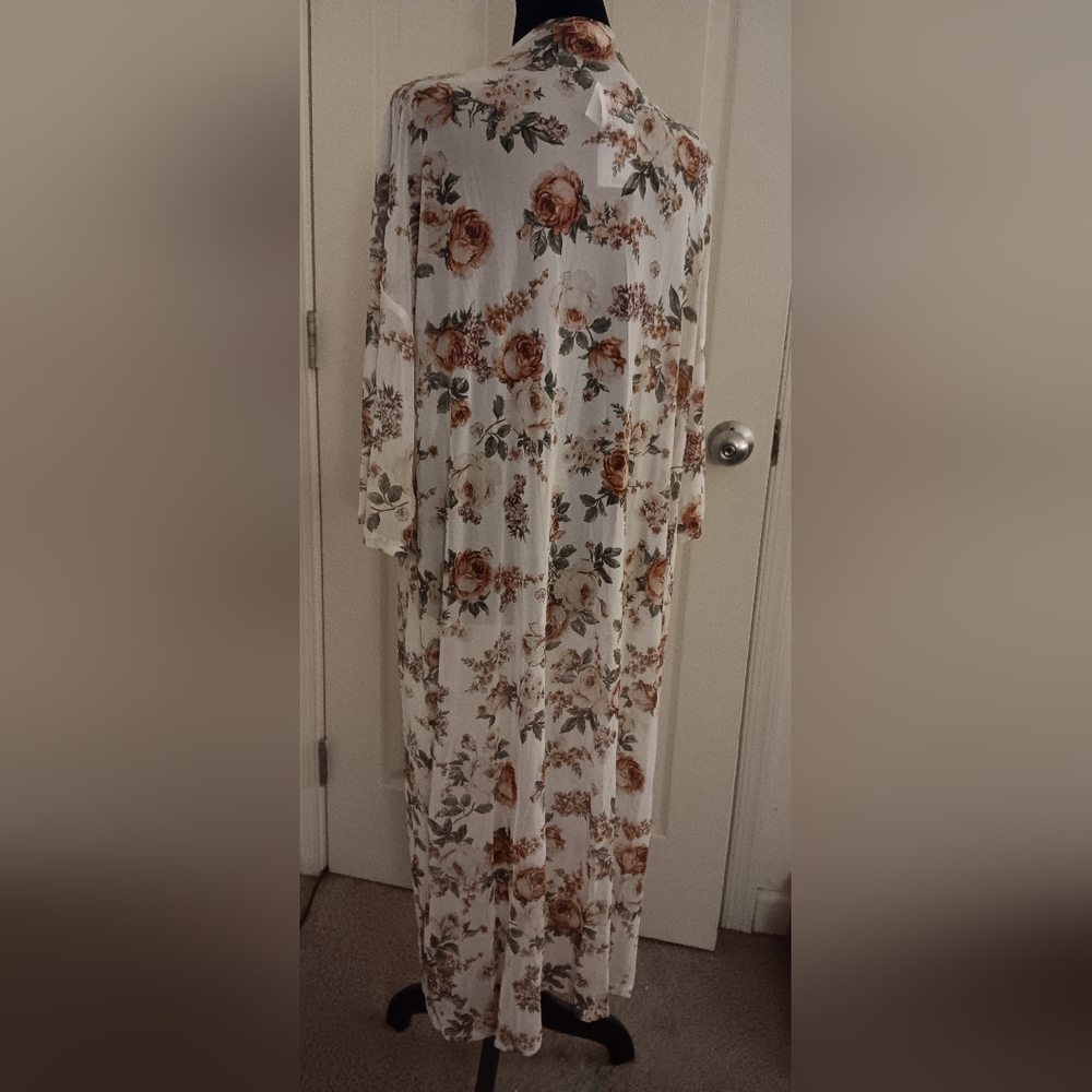 Ultra Flirt White Floral Sheer Kimono Dusters Women's Size L New With Tags - Picture 4 of 6